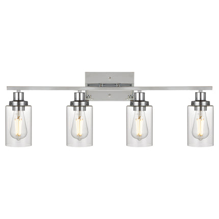 MELUCEE 4-Light Bathroom Lighting Fixtures with Clear Glass Shade Chrome Finish