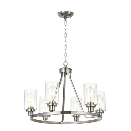 MELUCEE 6 Lights Round Chandelier Brushed Nickel Island Lighting Dining Room Lighting Fixtures Hanging