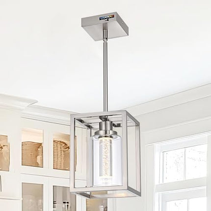 MELUCEE LED Pendant Lights Modern Pendant Lighting Brushed Nickel with Crystal Bubble Glass, 5 CCT Dimmable Hanging Ceiling Lamps for Kitchen Island Dining Room, Built-in LED Chips, Adjustable Height