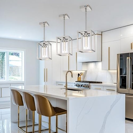 MELUCEE LED Pendant Lights Modern Pendant Lighting Brushed Nickel with Crystal Bubble Glass, 5 CCT Dimmable Hanging Ceiling Lamps for Kitchen Island Dining Room, Built-in LED Chips, Adjustable Height