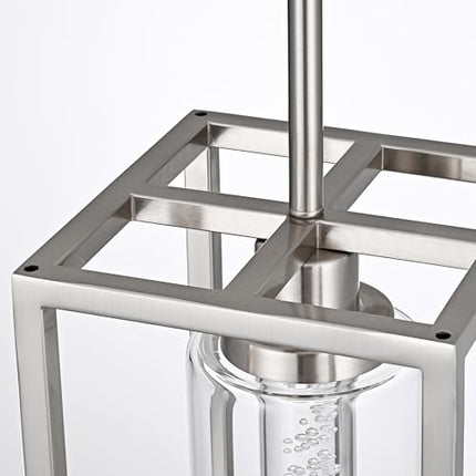 MELUCEE LED Pendant Lights Modern Pendant Lighting Brushed Nickel with Crystal Bubble Glass, 5 CCT Dimmable Hanging Ceiling Lamps for Kitchen Island Dining Room, Built-in LED Chips, Adjustable Height