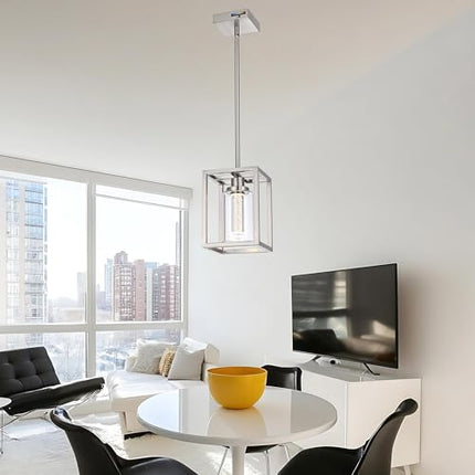 MELUCEE LED Pendant Lights Modern Pendant Lighting Brushed Nickel with Crystal Bubble Glass, 5 CCT Dimmable Hanging Ceiling Lamps for Kitchen Island Dining Room, Built-in LED Chips, Adjustable Height