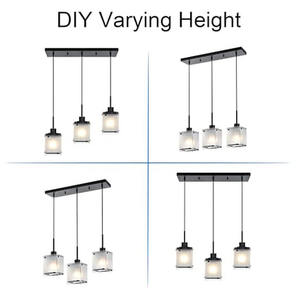 MELUCEE 3-Light Dining Room Light Fixtures Hanging Contemporary Linear Chandeliers for Dining Room Hallway with Rectangular Frosted Glass Shade