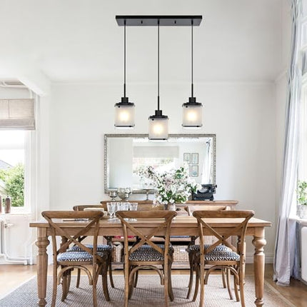 MELUCEE 3-Light Dining Room Light Fixtures Hanging Contemporary Linear Chandeliers for Dining Room Hallway with Rectangular Frosted Glass Shade