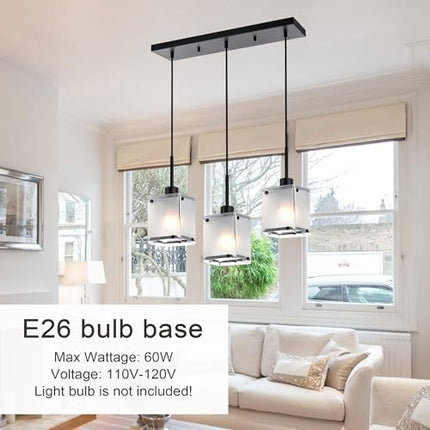 MELUCEE 3-Light Dining Room Light Fixtures Hanging Contemporary Linear Chandeliers for Dining Room Hallway with Rectangular Frosted Glass Shade
