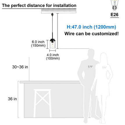 MELUCEE 4 Pack H-Type Track Lighting Pendants Black Ceiling Track Hanging Light Fixtures with Clear Glass Shades, Compatible with H Type Track Lighting Rail, E26 Socket