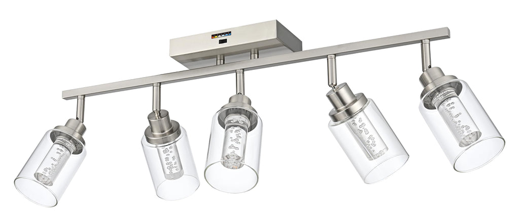 MELUCEE LED 5 Light Track Lighting Kit, Brushed Nickel Ceiling Spotlights Vanity Lights Modern Track Light Fixture with Flexibly Rotatable Heads, Built-in LED Chips, 5-Color Temperature Adjustable