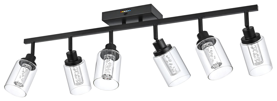 MELUCEE LED Track Light Semi Flush Mount Ceiling Spotlight 6 Lights Bathroom Light Fixtures Over Mirror with Flexibly Rotatable Light Heads, Built-in LED Chips, 5-Color Temperature Adjustable