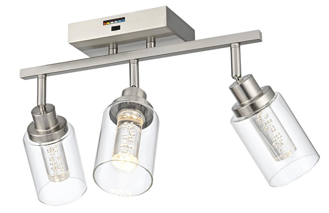 MELUCEE 3-Light LED Track Lighting Brushed Nickel Modern Ceiling Light Bathroom Wall Light with Flexibly Pivoting Heads, Built-in LED Chips, 5-Color Temperature Adjustable