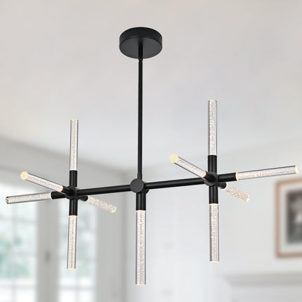MELUCEE 32.8" LED Linear Pendant Light Black 11-Light Bubble Crystal Dimmable LED Chandeliers for Dinning Room 26W 3000K Warm Lighting Island Lights for Kitchen Island Dining Table Bar