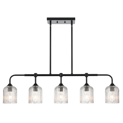 MELUCEE Kitchen Island Lighting Pendant Lights with Crackled Glass Shade, 5-Light Black Dining Room Lights Over Table Pool Table Light Hanging Linear Chandelier for Dining Room Kitchen Island
