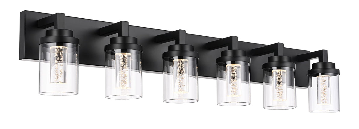 MELUCEE 6-Light Dimmable LED Bathroom Light Fixtures in Black Finish, Modern Bubble Crystal Vanity Lights for Bathroom 5CCT LED Wall Light Fixture with Clear Glass Shade, Built-in Led Chips