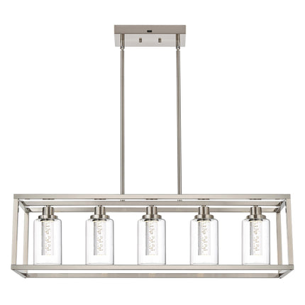 MELUCEE Linear Kitchen Island Lighting Brushed Nickel Led Bubble Crystal Chandeliers for Dining Room, 5 Lights Large Led Pendant Lights with Clear Glass, Built in LED Chips 5-Color Temperature Adjust