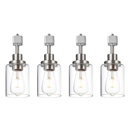 MELUCEE Pack of 4 H Track Lighting Fixtures for Accent Task Retail Kitchen Ceiling Track Light H Type, Brushed Nickel Track Lighting Heads with Clear Glass Shade, Bulb and Track Not Included