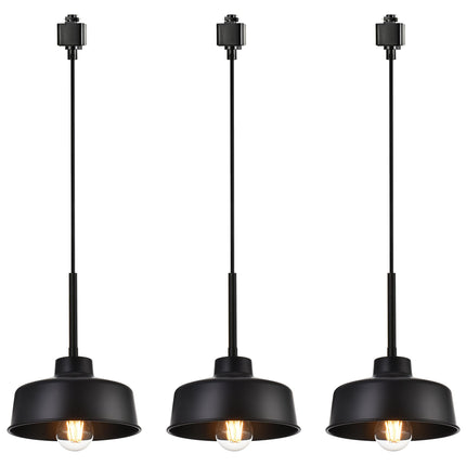 MELUCEE 3 Pack H Type Track Pendant Lighting Black Industrial Ceiling Track Hanging Light Fixtures Pendant, Compatible with H Type Track Lighting Rail, E26 Socket