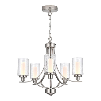 MELUCEE 5 Lights Modern LED Chandeliers for Dining Room Brushed Nickel Kitchen Chandeliers Over Table 5CCT Dimmable Hanging Ceiling Light Led Pendant Light with Seeded Glass Shade, Built-in LED Chips