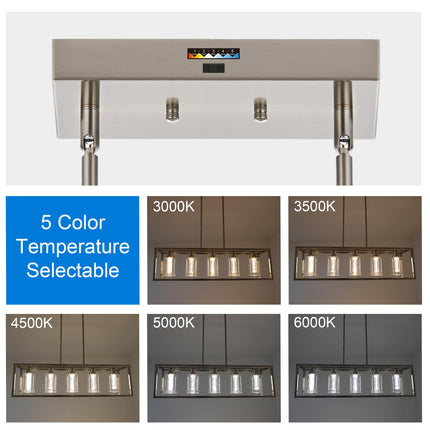 MELUCEE Linear Kitchen Island Lighting Brushed Nickel Led Bubble Crystal Chandeliers for Dining Room, 5 Lights Large Led Pendant Lights with Clear Glass, Built in LED Chips 5-Color Temperature Adjust