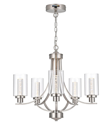 MELUCEE LED Chandeliers for Dining Room 5 Lights Dining Room Light Fixture Brushed Nickel Kitchen Chandeliers Over Table Led Pendant Light with Clear Glass Shade, Built-in LED Chips, 5CCT Adjustable