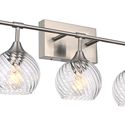 MELUCEE 5-Light Bathroom Lights Over Mirror in Brushed Nickel Finish, Modern Vanity Lights with Clear Striped Swirl Glass Shade Indoor Metal Wall Light Fixtures for Kitchen Powder Room Foyer