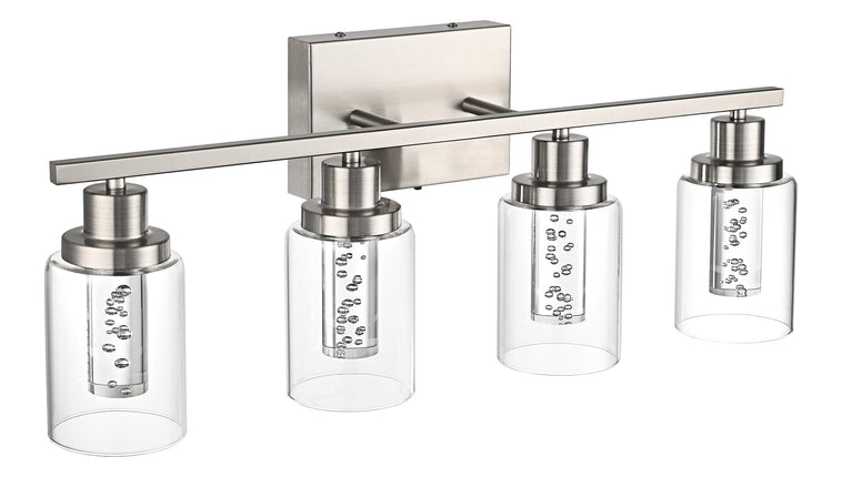 MELUCEE 4-Light LED Bathroom Lighting Fixtures Brushed Nickel, Dimmable LED Vanity Light for Bathroom 3000K-6000K Bathroom Wall Lights with Crystal Bubble Clear Glass Shade, Built-in LED Chips