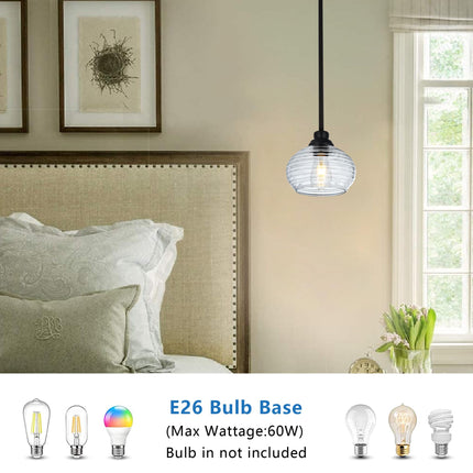 MELUCEE 3 Pack Pendant Lights Kitchen Island with Clear Water Ripple Glass, Modern Mini Chandeliers 1-Light Hanging Ceiling Light for Dining Room Bedroom Hallway, Adjustable Height