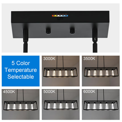 MELUCEE Dining Room Light Fixtures Over Table, 5 Light Black Kitchen Island Lighting LED Pendant Light, Linear Bubble Crystal Chandelier with Clear Glass, Built in LED chips 5-Color Temperature Adjust