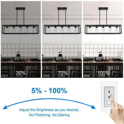 MELUCEE Dining Room Light Fixtures Over Table, 5 Light Black Kitchen Island Lighting LED Pendant Light, Linear Bubble Crystal Chandelier with Clear Glass, Built in LED chips 5-Color Temperature Adjust