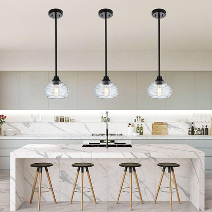 MELUCEE 3 Pack Pendant Lights Kitchen Island with Clear Water Ripple Glass, Modern Mini Chandeliers 1-Light Hanging Ceiling Light for Dining Room Bedroom Hallway, Adjustable Height