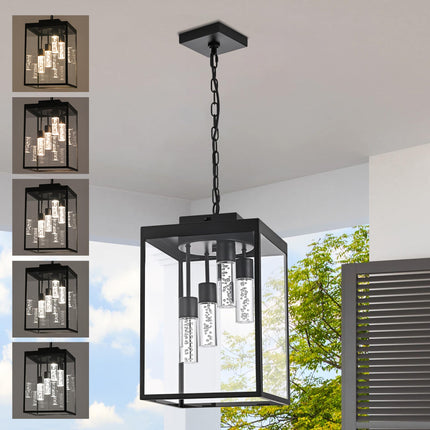 MELUCEE Outdoor Chandelier 15.7'' LED Pendant Light for Porch, 4-Light Exterior Ceiling Lights Hanging Lantern, 5CCT Large Outdoor Pendant Light Built-in LED Chips for Porch Garage Gazebo Patio