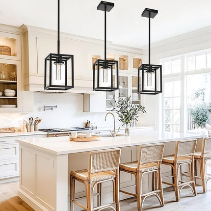 MELUCEE Black Pendant Lights Kitchen Island 1-Light, 5 Color Dimmable Led Pendant Light Ceiling Hanging Over Sink with Crystal Bubble Glass, Modern Integrated LED Hanging Light Dining Room Lighting