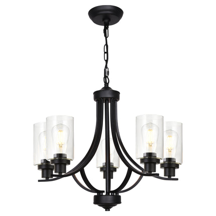 MELUCEE 5-Light Chandelier with Clear Glass Shade, Brushed Nickel/Black/Oil Rubbed Bronze