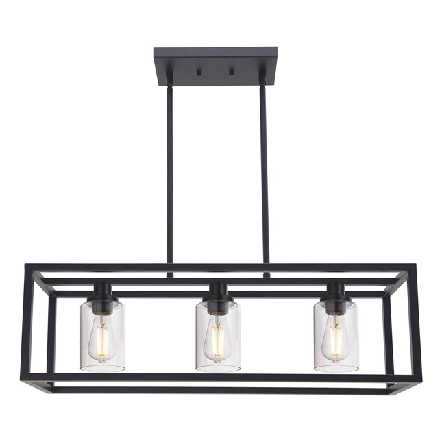 MELUCEE Kitchen Island Lighting 3 Lights Farmhouse Chandelier, Black Pendant Lighting with Clear Glass Shade