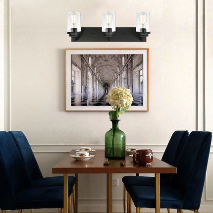 MELUCEE Vintage Bathroom Lighting Fixtures Over Mirror, 3-Light Modern Vanity Lights Black Finish Industrial Wall Sconce with Clear Glass Shade