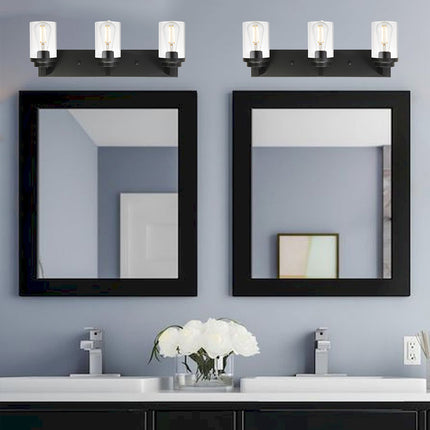 MELUCEE Vintage Bathroom Lighting Fixtures Over Mirror, 3-Light Modern Vanity Lights Black Finish Industrial Wall Sconce with Clear Glass Shade