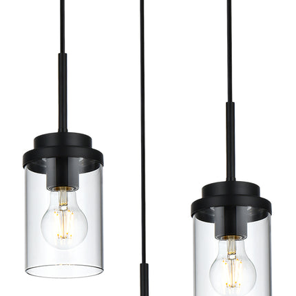 MELUCEE 3-Light Farmhouse Black Cluster Pendant Lighting with Clear Glass Shade