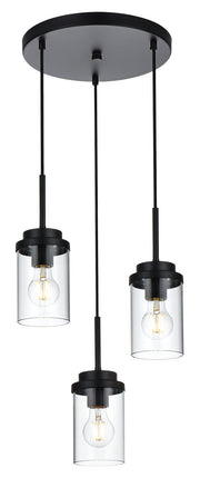 MELUCEE 3-Light Farmhouse Black Cluster Pendant Lighting with Clear Glass Shade