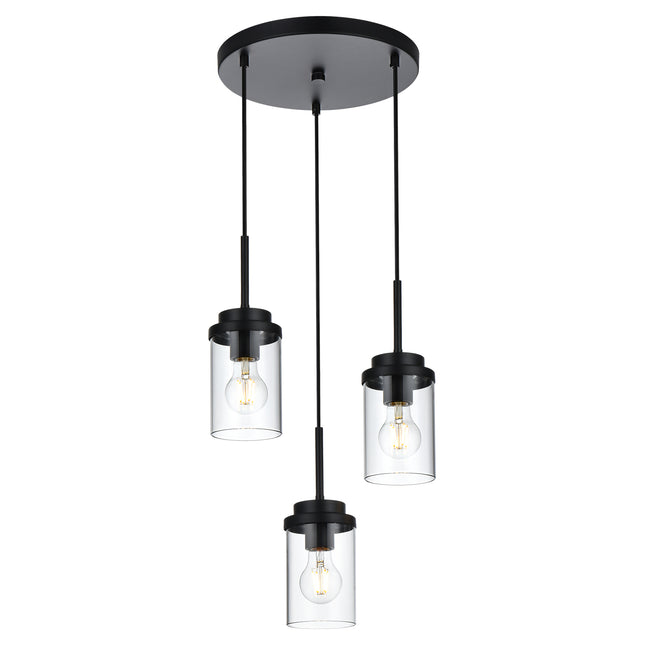 MELUCEE Dining Room Light, Island Lights For Kitchen Modern Chandeliers Rectangle Black 3 Lights, Linear Pendant Ceiling Lighting Fixture With Clear Glass Shade And Brass Socket, E26 Base