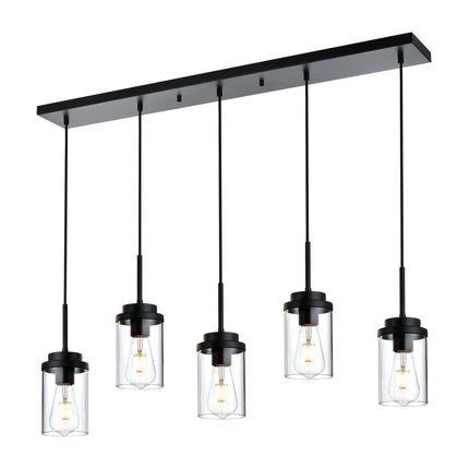 MELUCEE Kitchen Island Lighting Modern 5 Lights Linear Chandeliers for Dining Room, Industrial Black Pendant Light Fixtures Ceiling Hanging with Clear Glass Shade, 40.1 Inches Length