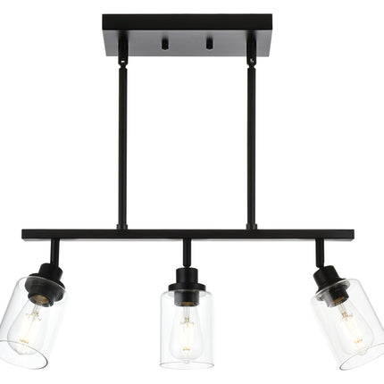 MELUCEE Track Lighting Fixtures Ceiling Hanging 3 Lights Linear Chandelier Black Finish with Pivoting Track Heads, Clear Glass Shade