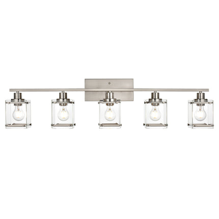 MELUCEE Bathroom Light Fixtures 5 Lights, Brushed Nickel Vanity Lighting with Rectangular Clear Glass Shade