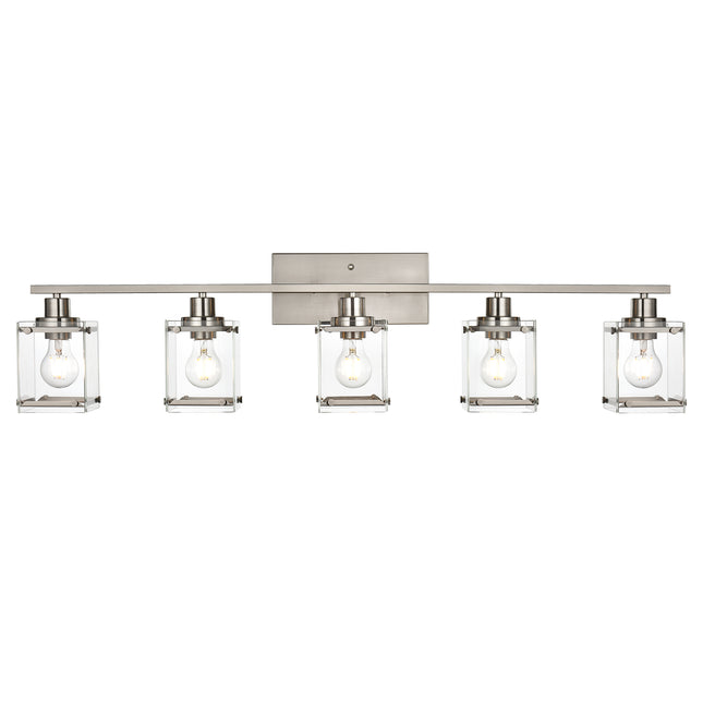 MELUCEE Bathroom Light Fixtures 5 Lights, Brushed Nickel Vanity Lighting with Rectangular Clear Glass Shade