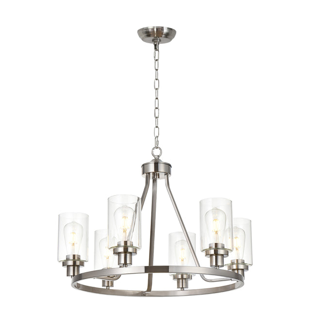MELUCEE 6 Lights Round Chandelier Brushed Nickel Island Lighting Dining Room Lighting Fixtures Hanging
