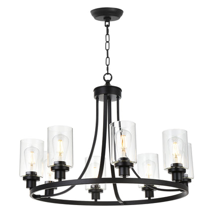 MELUCEE Black Chandelier 8 Lights, Kitchen Island Lighting Industrial Chandelier with Clear Glass Shade