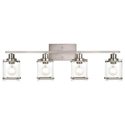 MELUCEE Modern Vanity Light Fixtures, 4-Light Brushed Nickel Bathroom Vanity Lights Over Mirror with Rectangular Clear Glass