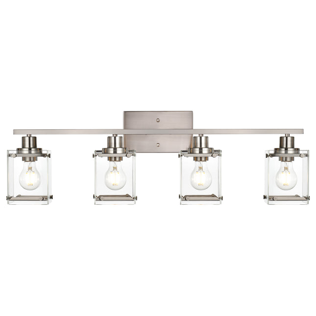 MELUCEE Modern Vanity Light Fixtures, 4-Light Brushed Nickel Bathroom Vanity Lights Over Mirror with Rectangular Clear Glass