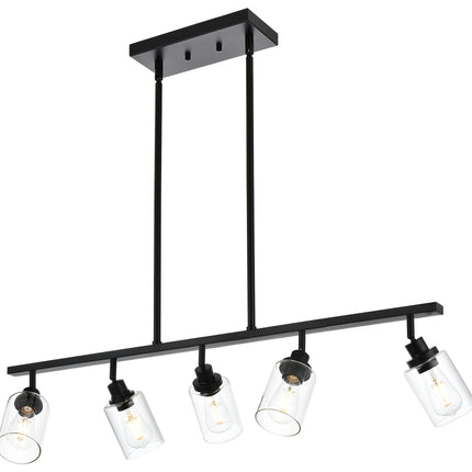 MELUCEE 5-Light Track Lighting Pendant Hanging Black Linear Chandelier