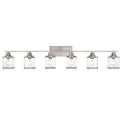 MELUCEE 6-Light Bathroom Vanity Light, Industrial Wall Lights in Brushed Nickel Finish with Rectangular Clear Glass Shade