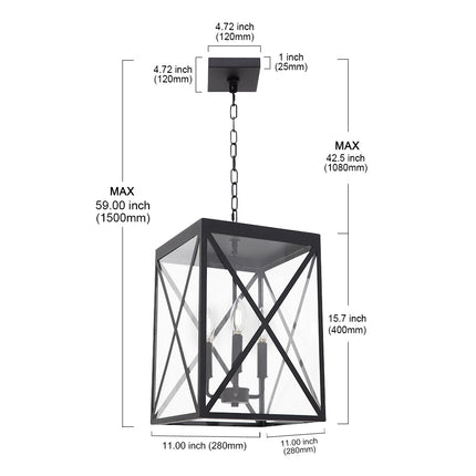 MELUCEE 3-Light Outdoor Chandelier Lighting Black Lantern Pendant Light