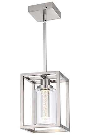 MELUCEE LED Pendant Lights Modern Pendant Lighting Brushed Nickel with Crystal Bubble Glass, 5 CCT Dimmable Hanging Ceiling Lamps for Kitchen Island Dining Room, Built-in LED Chips, Adjustable Height