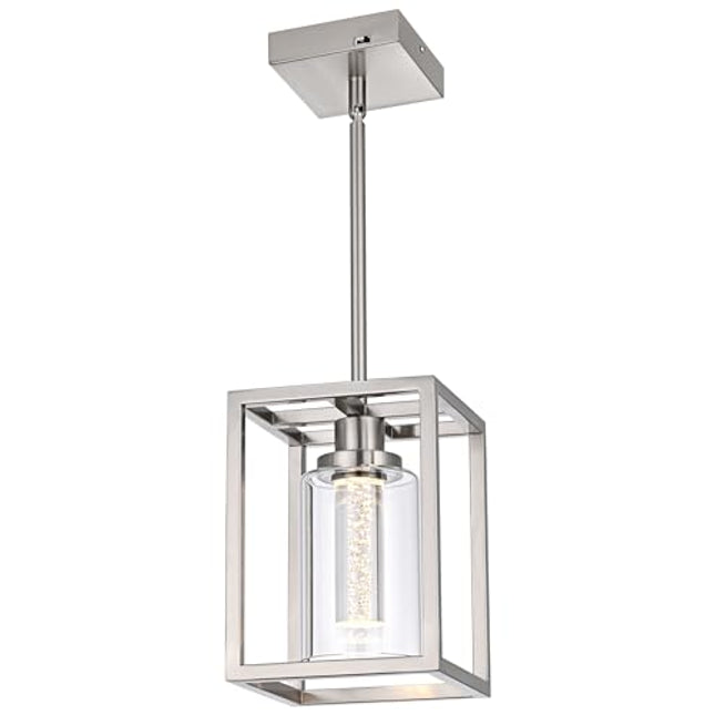 MELUCEE LED Pendant Lights Modern Pendant Lighting Brushed Nickel with Crystal Bubble Glass, 5 CCT Dimmable Hanging Ceiling Lamps for Kitchen Island Dining Room, Built-in LED Chips, Adjustable Height